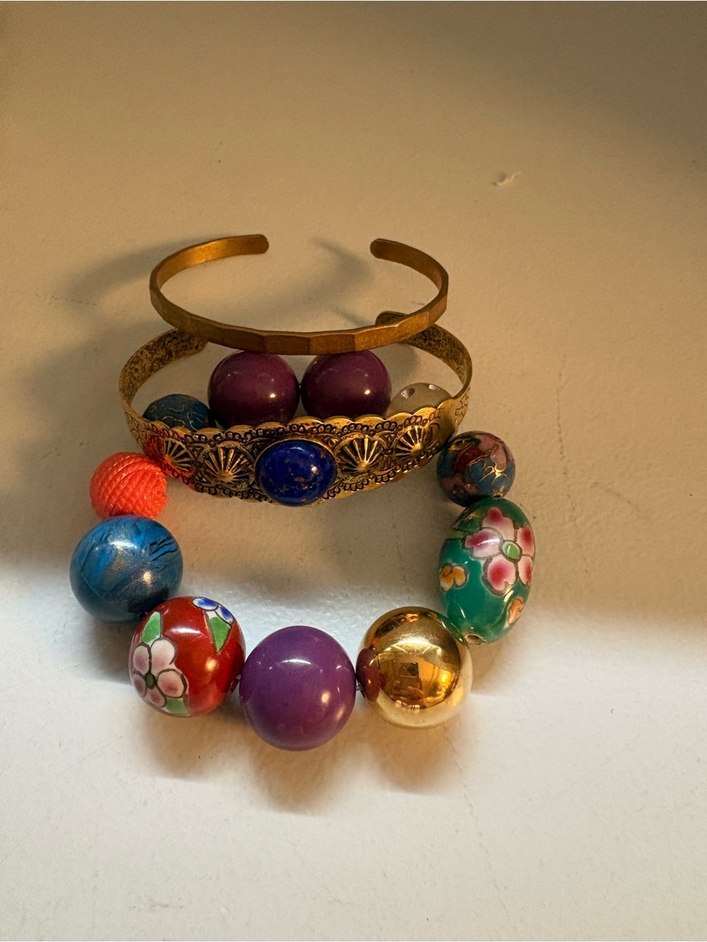 Urban Outfitters Multicolor Beaded Bracelet with Gold Cuff Accent